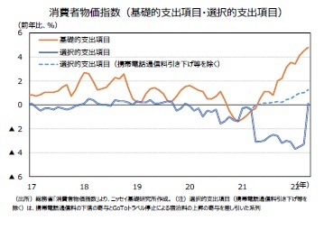 消費者物価指数（基礎的支出項目・選択的支出項目）