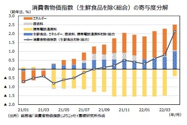 消費者物価指数（生鮮食品を除く総合）の寄与度分解