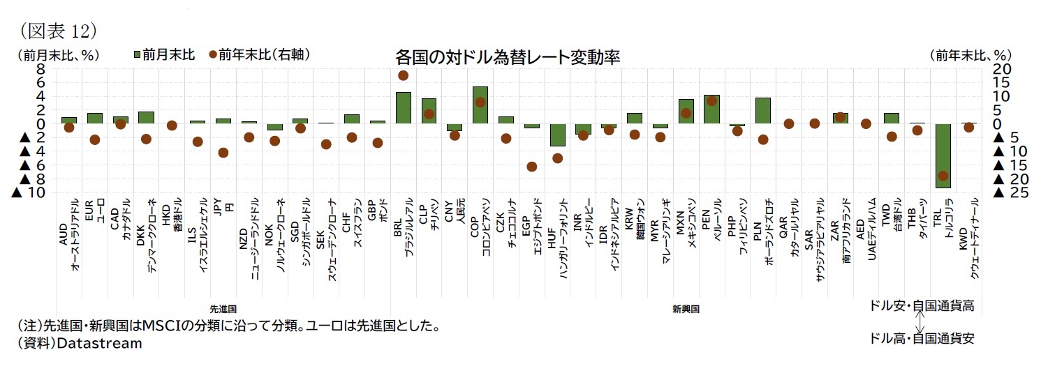 （図表12）各国の対ドル為替レート変動率