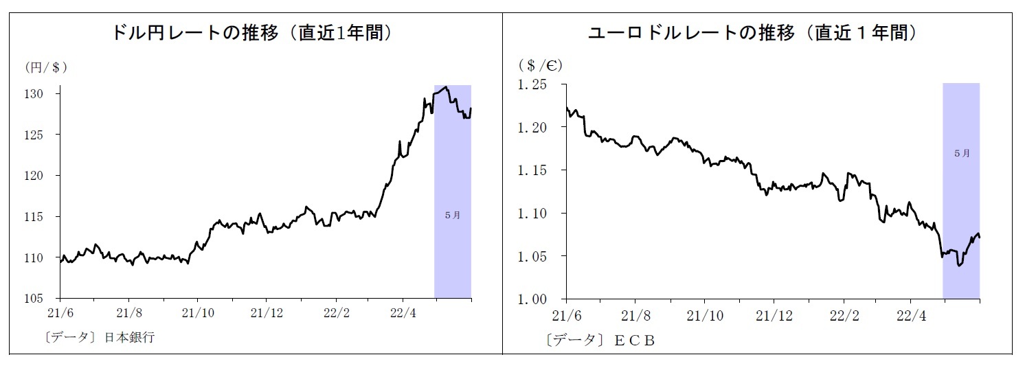 ドル円レートの推移（直近1年間）/ユーロドルレートの推移（直近１年間）