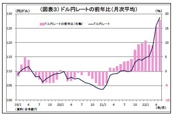 （図表３） ドル円レートの前年比（月次平均）