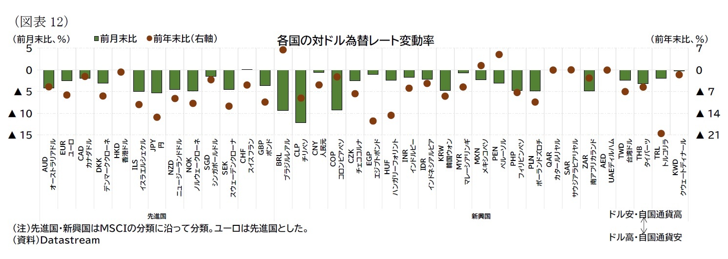 （図表12）各国の対ドル為替レート変動率