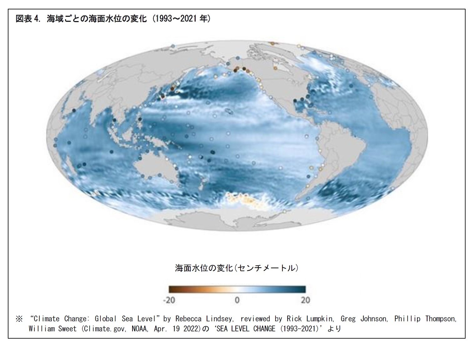 図表4. 海域ごとの海面水位の変化 (1993～2021年)