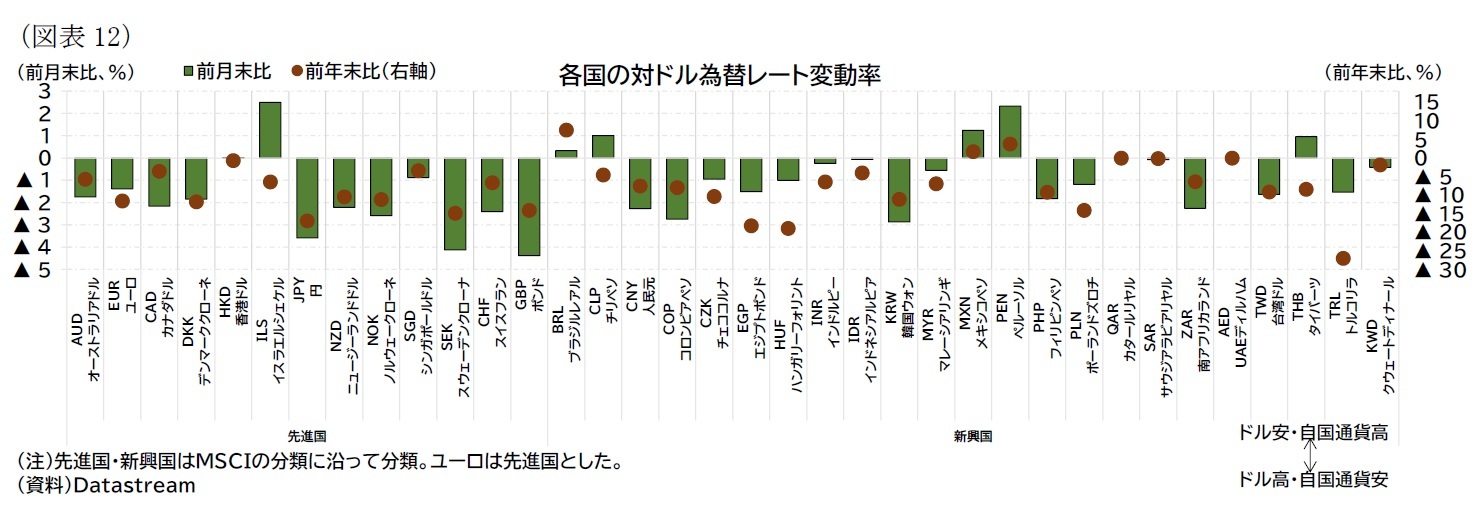 （図表12）各国の対ドル為替レート変動率