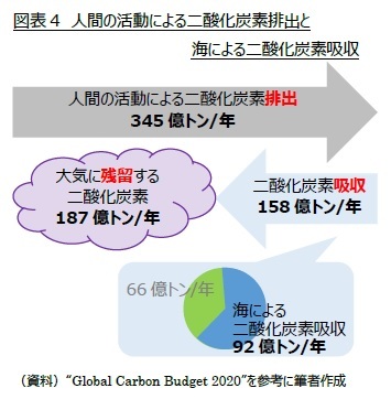 図表4 人間の活動による二酸化炭素排出と海による二酸化炭素吸収