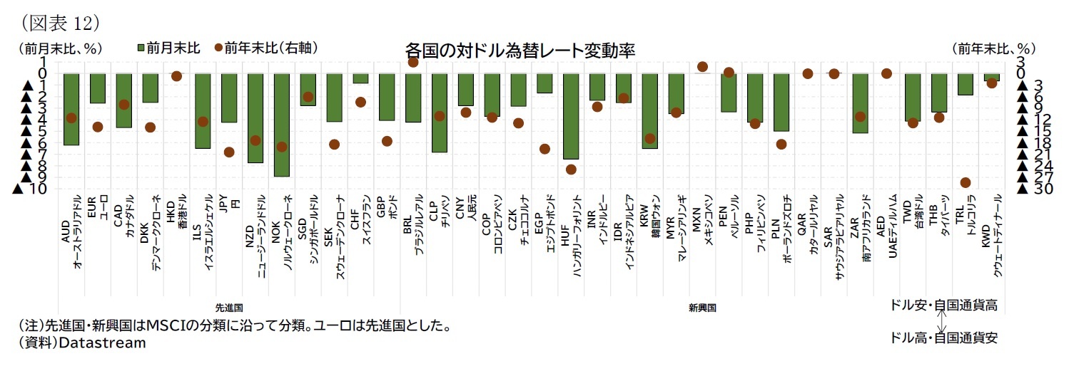 （図表12）各国の対ドル為替レート変動率