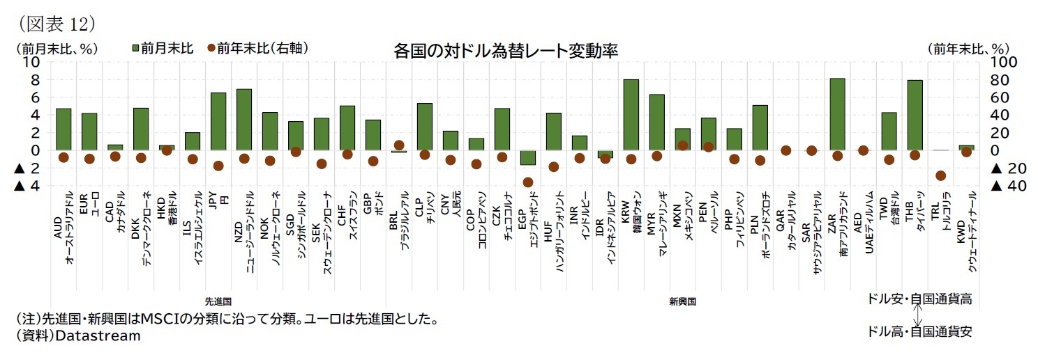 （図表12）各国の対ドル為替レート変動率