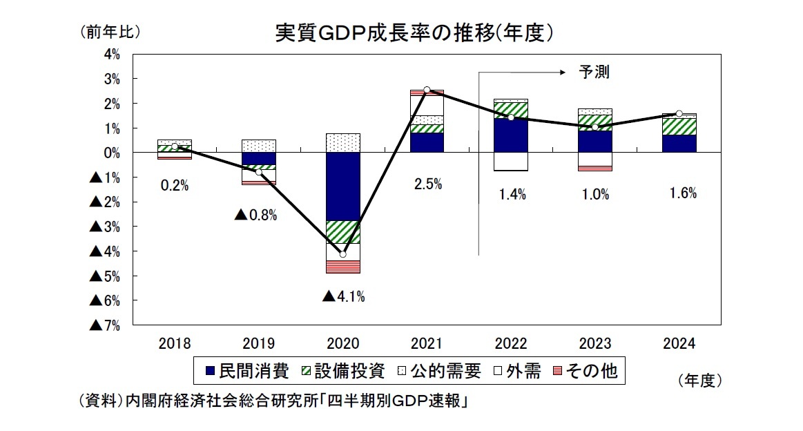 実質ＧＤＰ成長率の推移(年度）