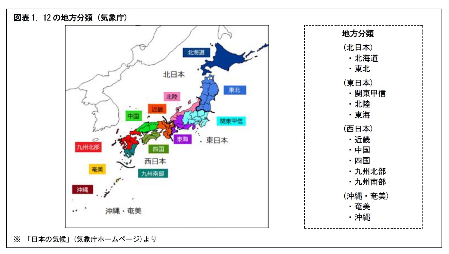 図表1. 12の地方分類 (気象庁)