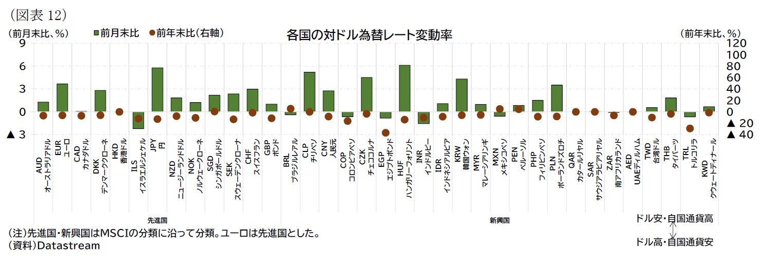 （図表12）各国の対ドル為替レート変動率