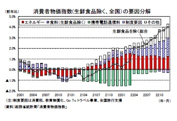 消費者物価指数(生鮮食品除く、全国）の要因分解