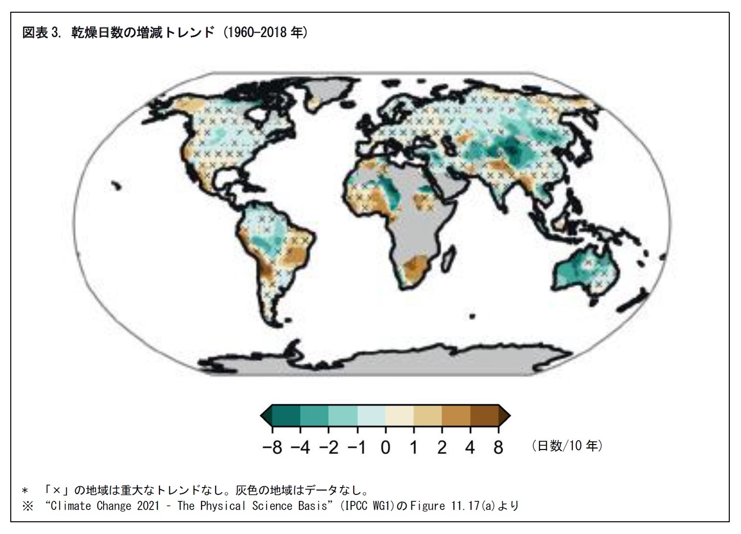 図表3. 乾燥日数の増減トレンド (1960-2018年)
