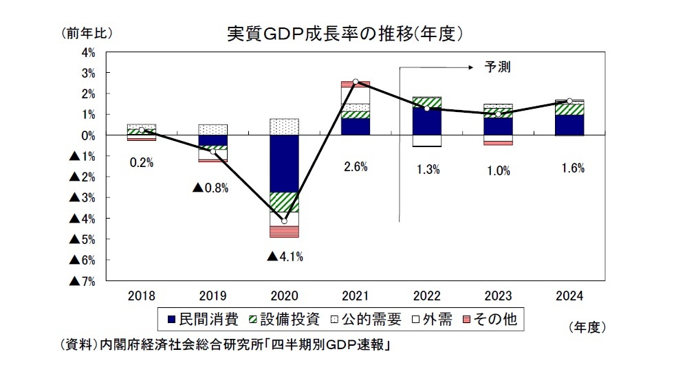 実質ＧＤＰ成長率の推移(年度）