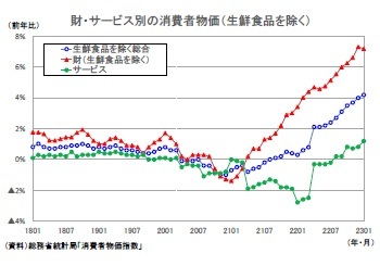 財・サービス別の消費者物価（生鮮食品を除く）