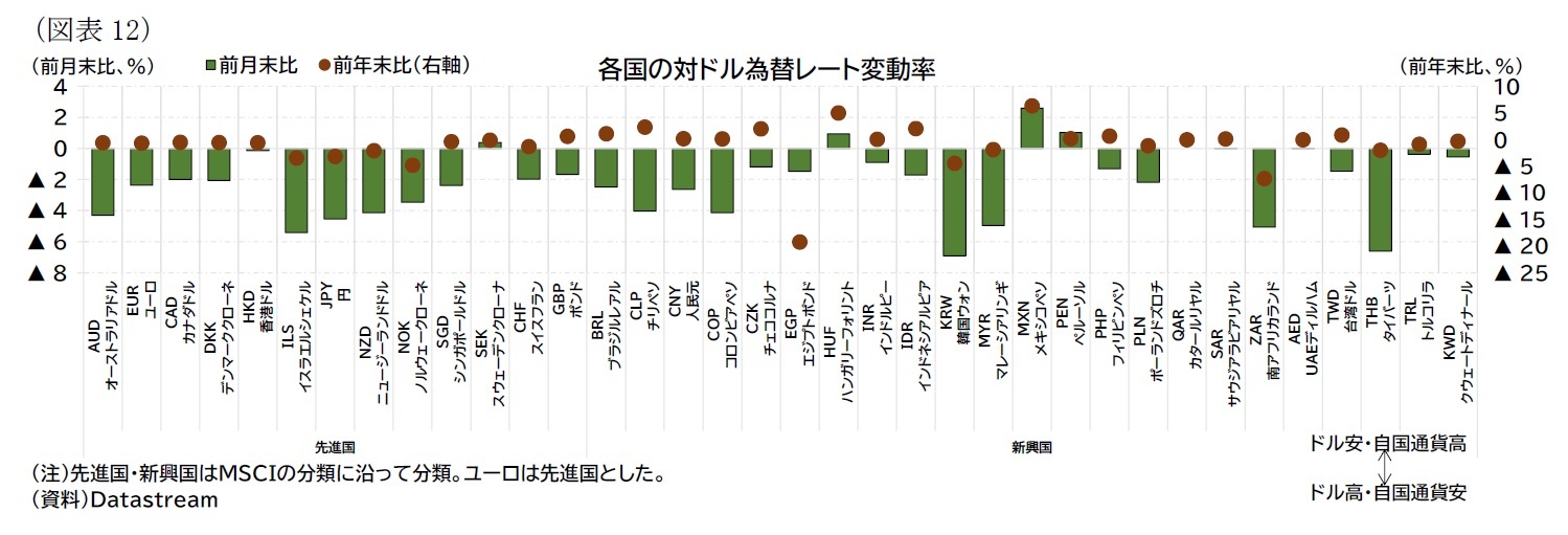 （図表11）各国の対ドル為替レート変動率