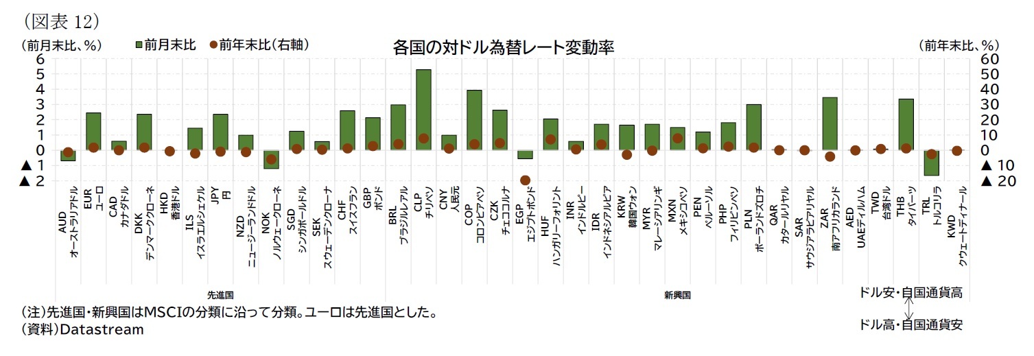 （図表12）各国の対ドル為替レート変動率