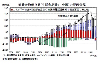 消費者物価指数(生鮮食品除く、全国）の要因分解