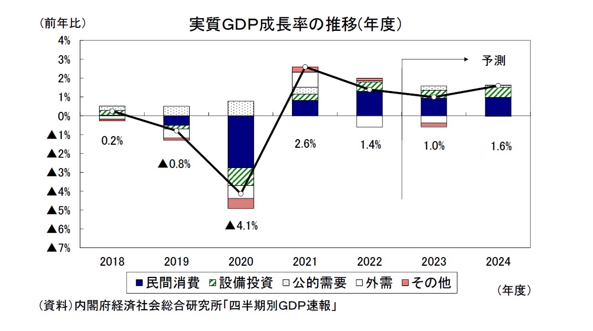 実質ＧＤＰ成長率の推移(年度）