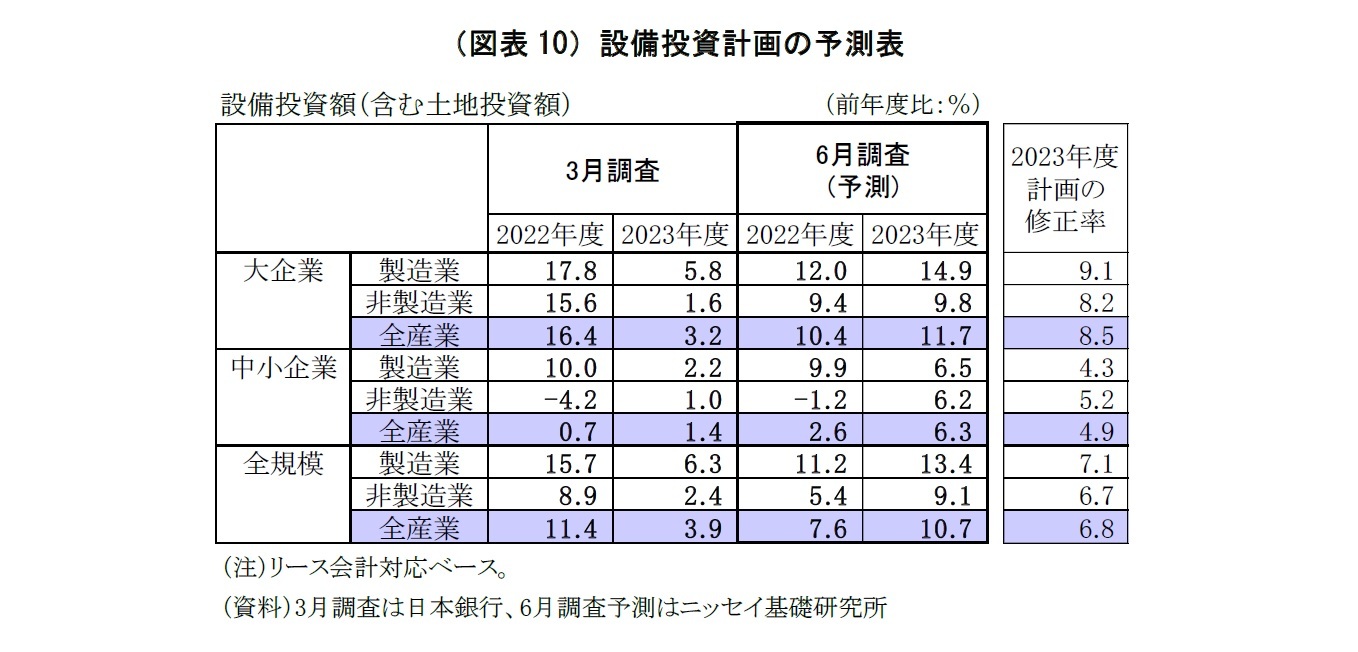 （図表10）設備投資計画の予測表