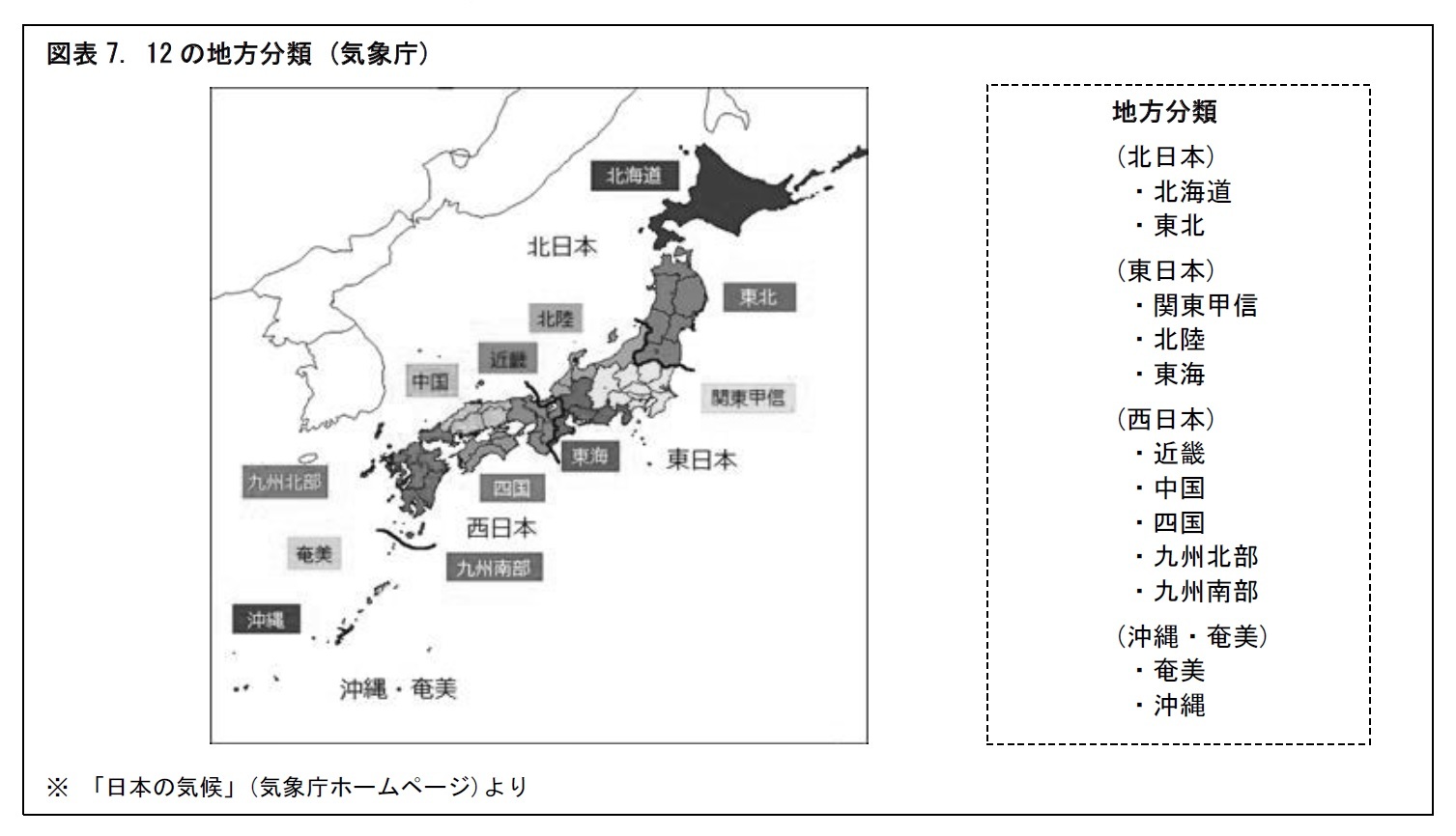 図表7. 12の地方分類 (気象庁)