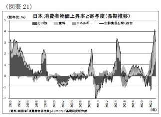 (図表21)日本 消費者物価上昇率と寄与度(長期推移)
