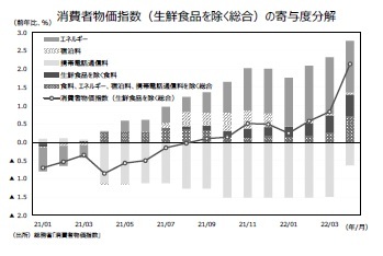 消費者物価指数（生鮮食品を除く総合）の寄与度分解