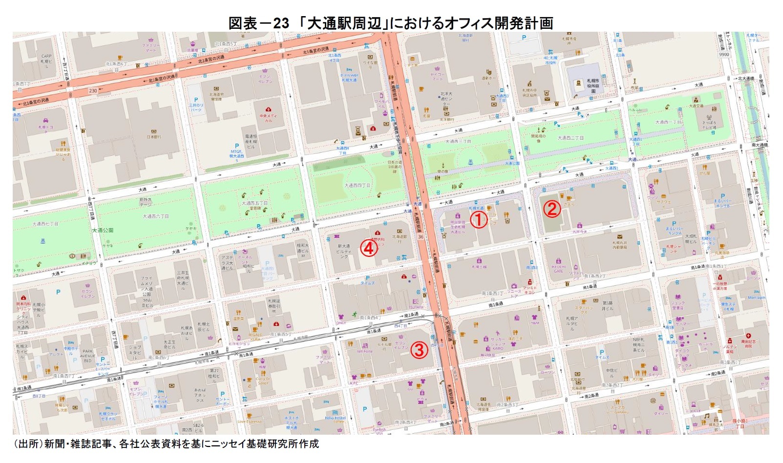 図表－23　「大通駅周辺」におけるオフィス開発計画