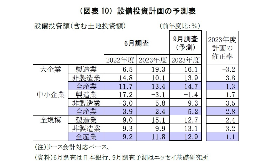 (図表10)設備投資計画の予測表