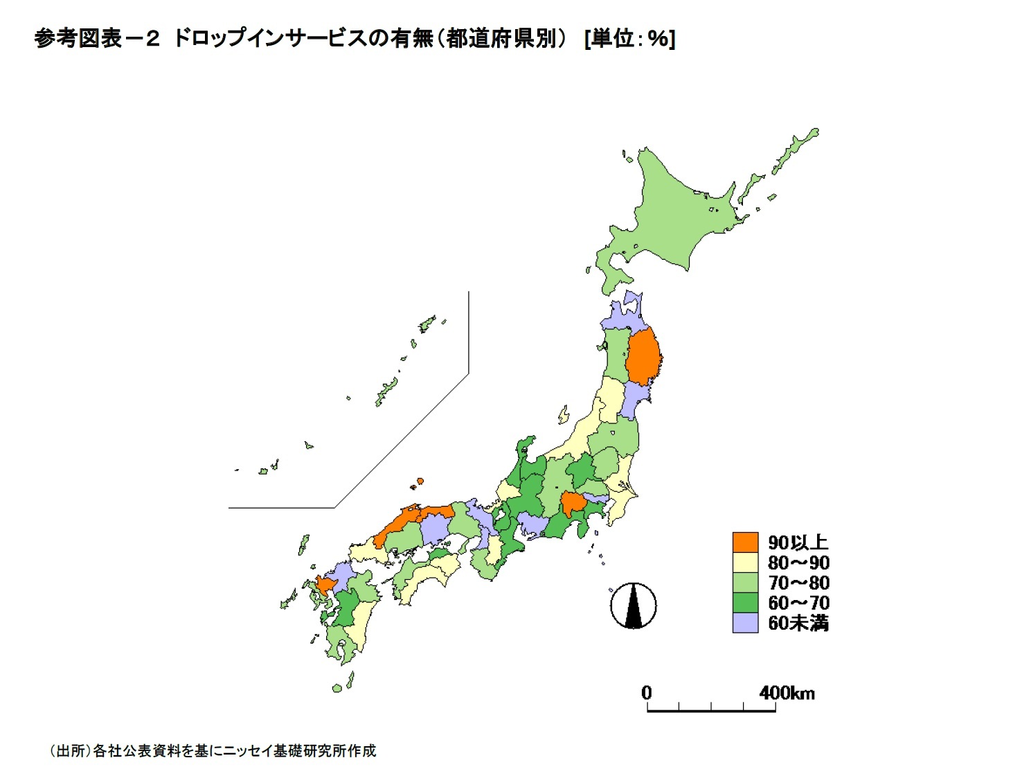 参考図表－２　ドロップインサービスの有無（都道府県別）　[単位：％]