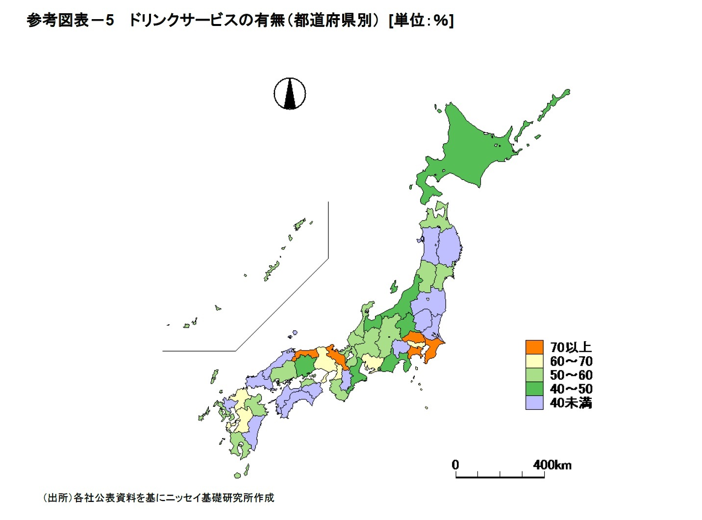 参考図表－5  ドリンクサービスの有無（都道府県別） [単位：％]