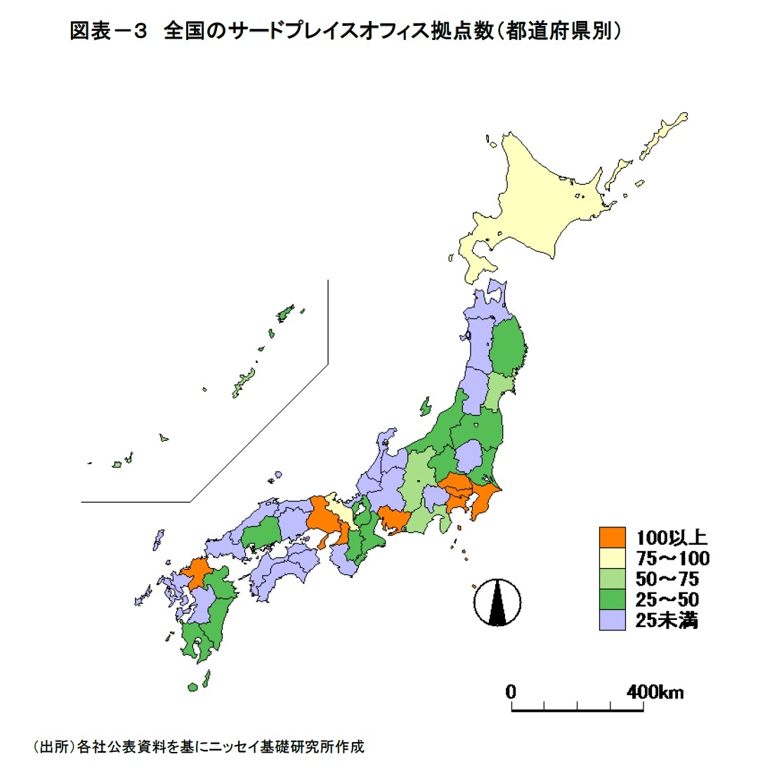図表－３　全国のサードプレイスオフィス拠点数（都道府県別）