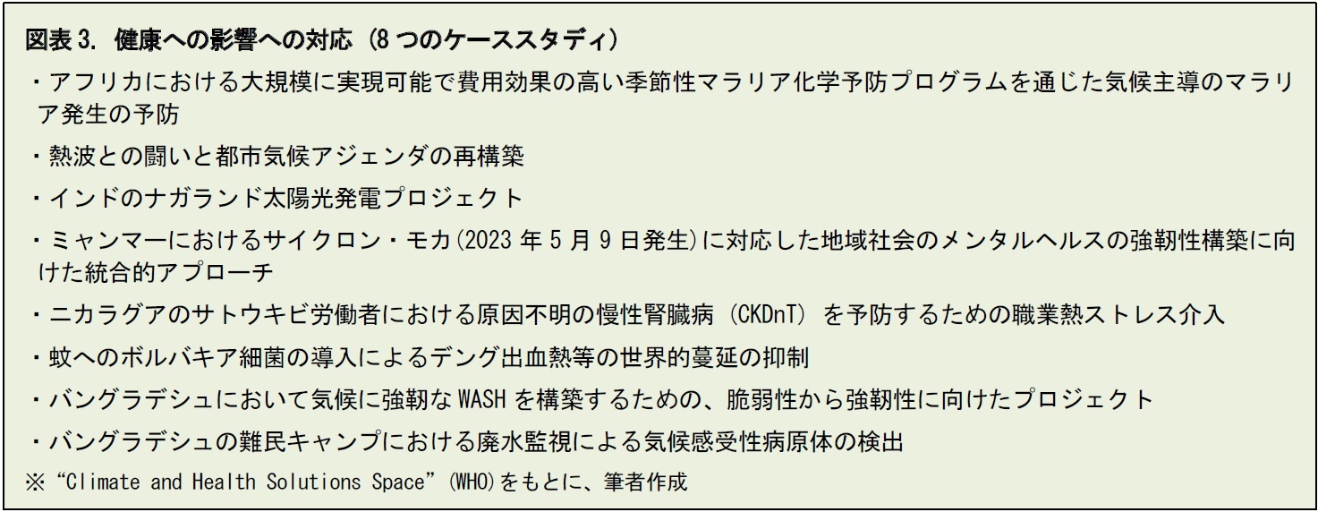 図表3. 健康への影響への対応 (8つのケーススタディ)