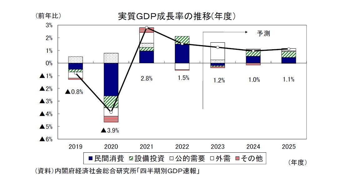 実質ＧＤＰ成長率の推移(年度）