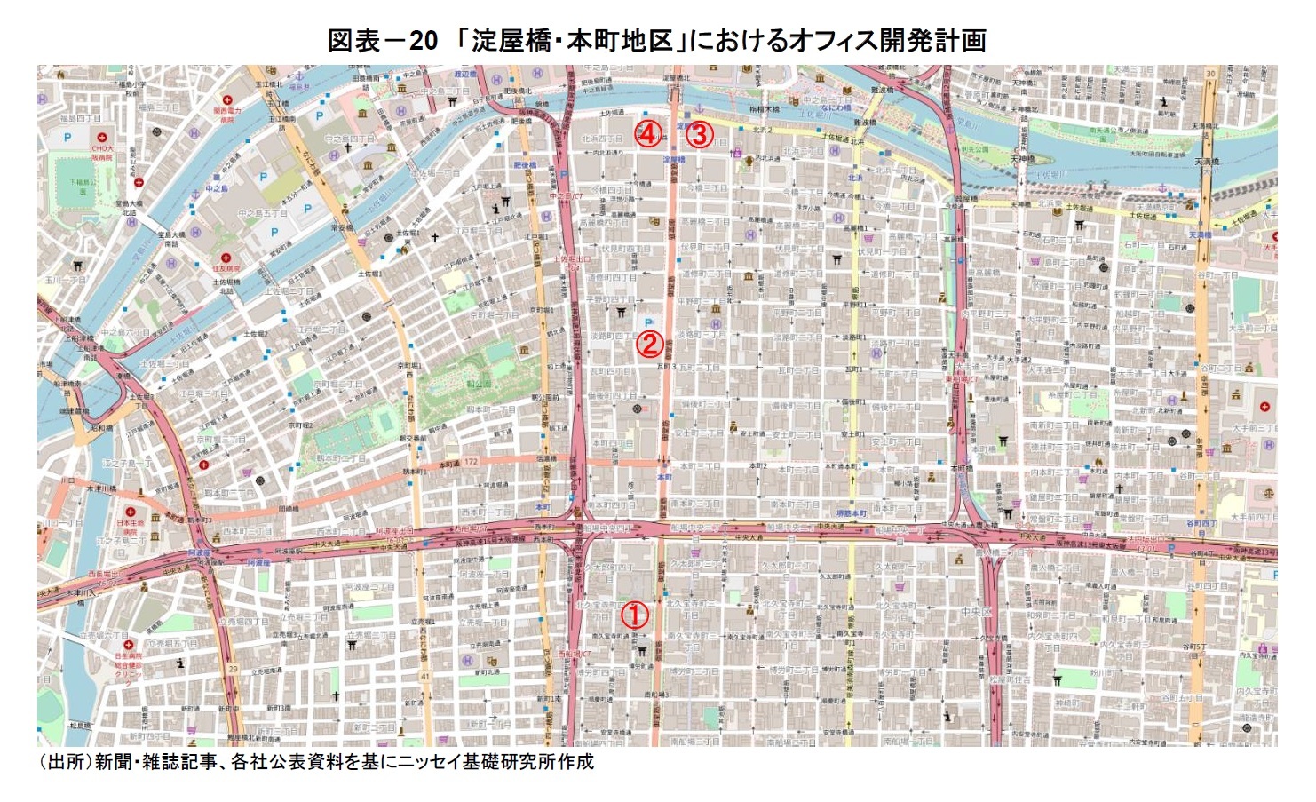 図表－20　「淀屋橋・本町地区」におけるオフィス開発計画