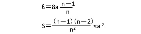 a=nb のときの弧長(円が1回転した時の定点の軌跡の長さ)ℓと面積(弧で囲まれた部分)S