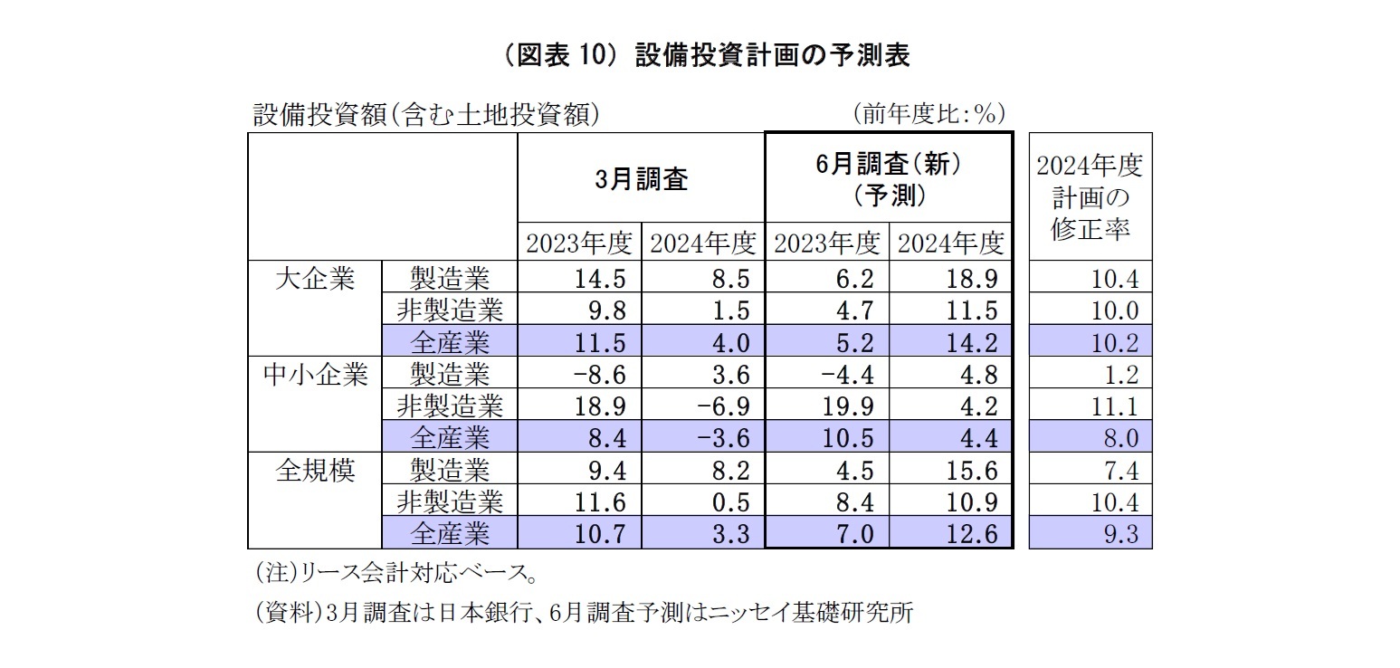 （図表10）設備投資計画の予測表