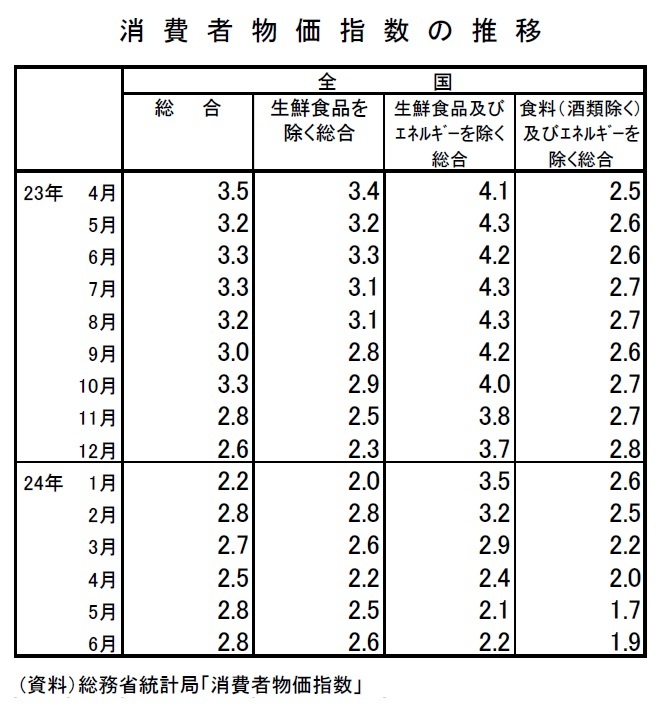 消費者物価（全国24年6月）－政策変更に左右される物価上昇率