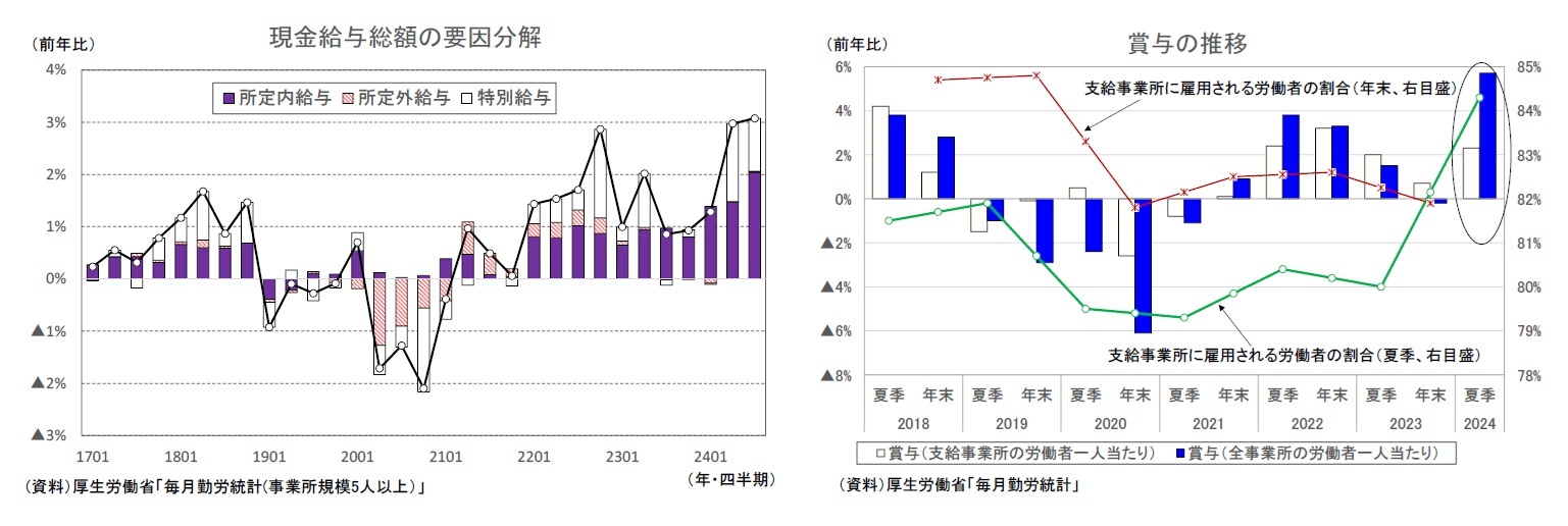 現金給与総額の要因分解/賞与の推移