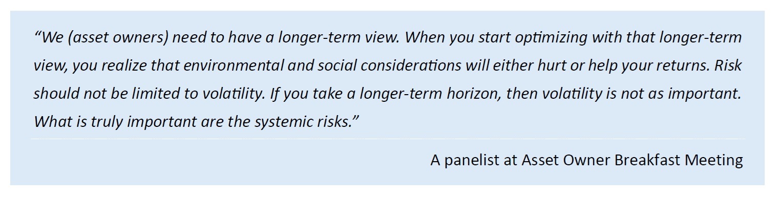 A panelist at Asset Owner Breakfast Meeting