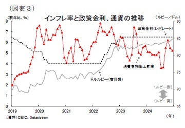 (図表3)インフレ率と政策金利、通貨の推移