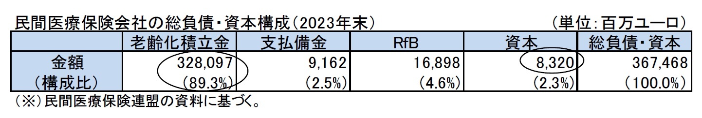民間医療保険会社の総負債・資本構成（2023年末）