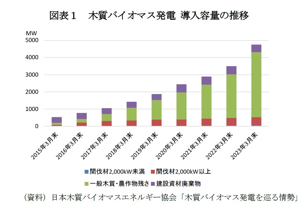 図表１　木質バイオマス発電 導入容量の推移