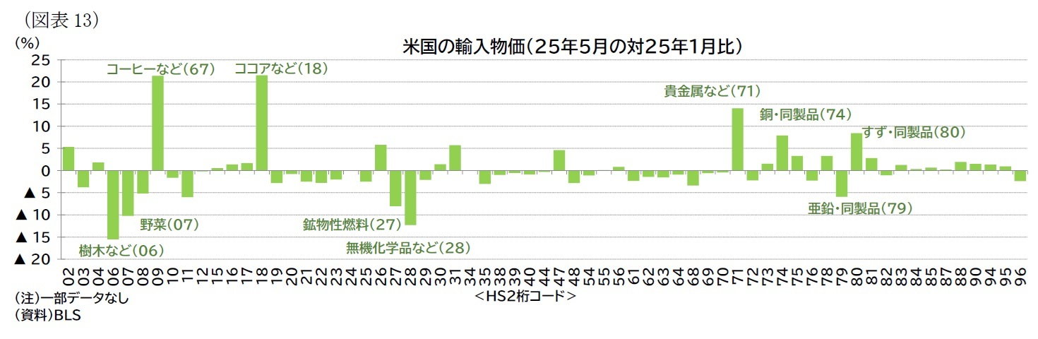 (図表13)米国の輸入物価(25年5月の対25年1月比)