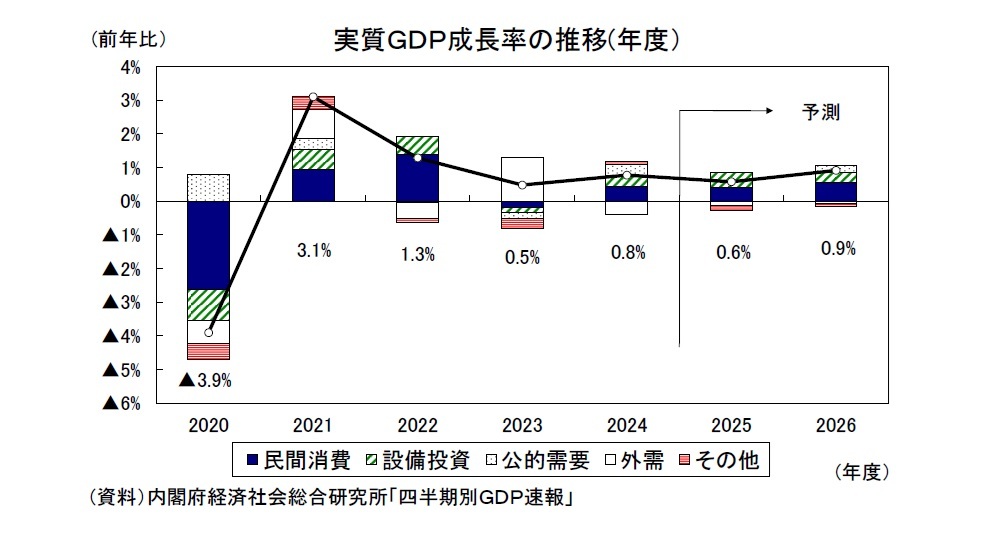 実質ＧＤＰ成長率の推移(年度）