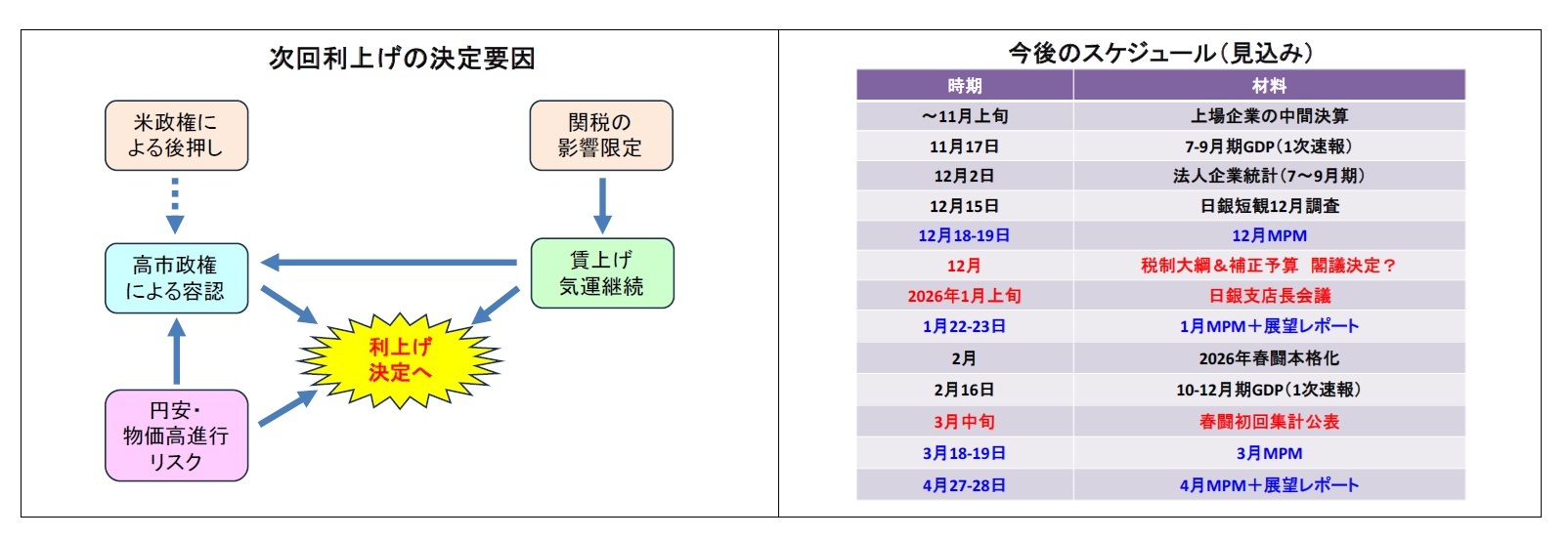 次回利上げの決定要因/今後のスケジュール（見込み）