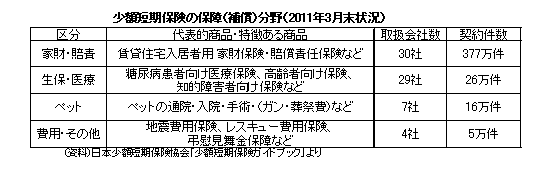 小額短期保険の保障（補償）分野