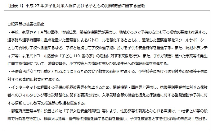 【図表1】平成27年少子化対策大綱における子どもの犯罪被害に関する記載